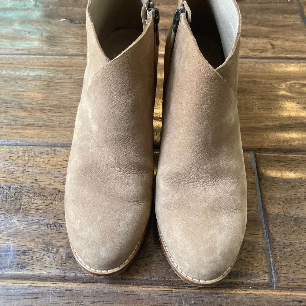 Eileen Fisher Melrose Nubuck Leather Block Heel Booties Women's 7.5 Light Tan